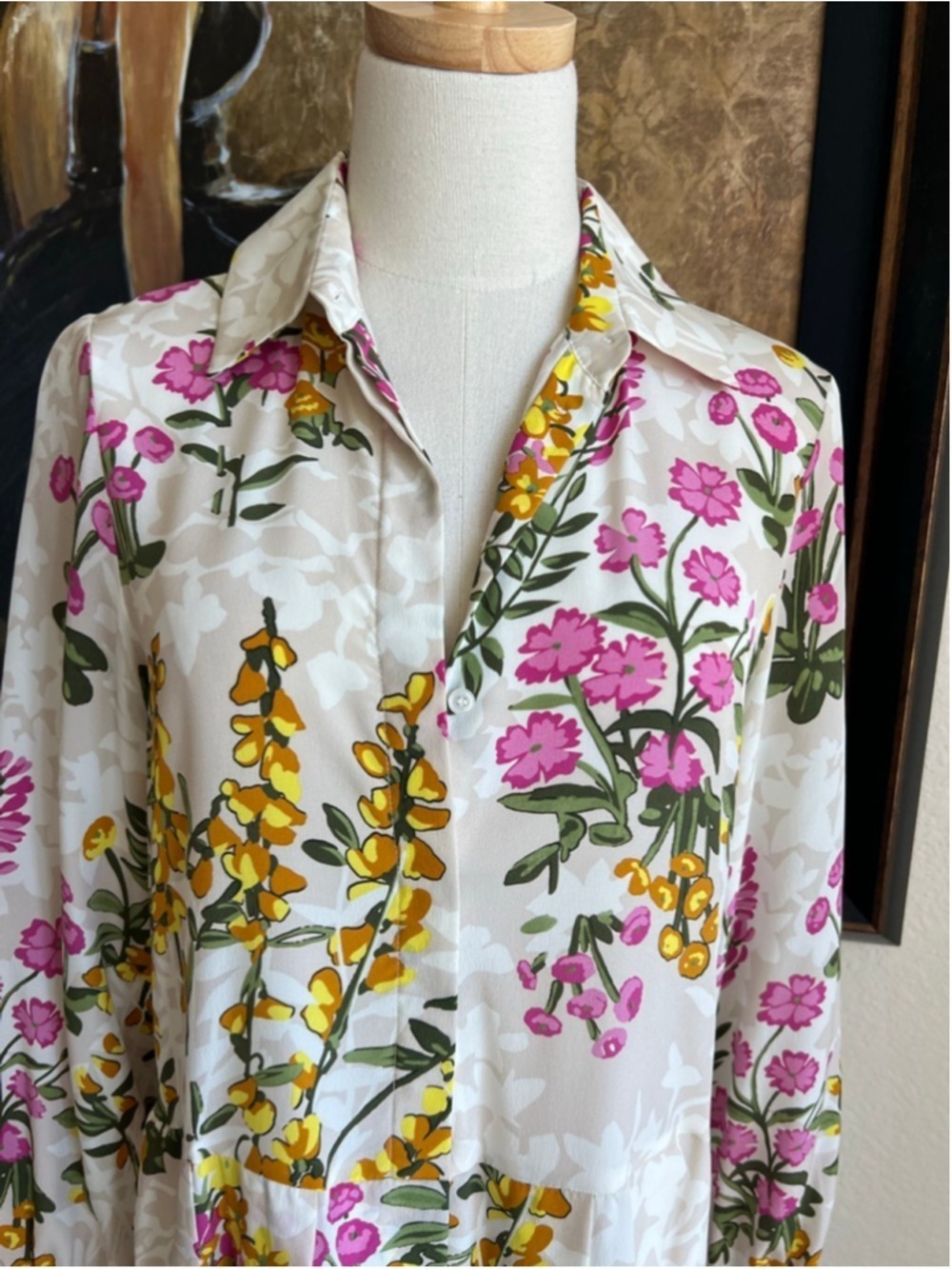 NWOT Weekend MaxMara Long Sleeve Dress Size 2 Beige Pink Floral - Picture 4 of 9